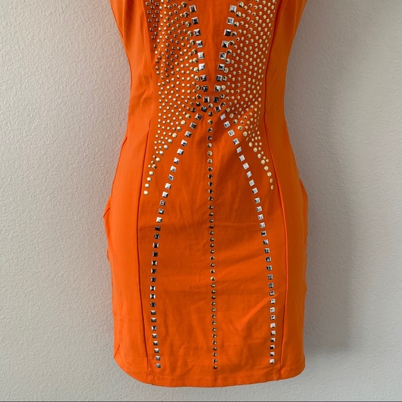 Bebe Orange Open Back Studded Tank Mini Dress - Picture 6 of 14